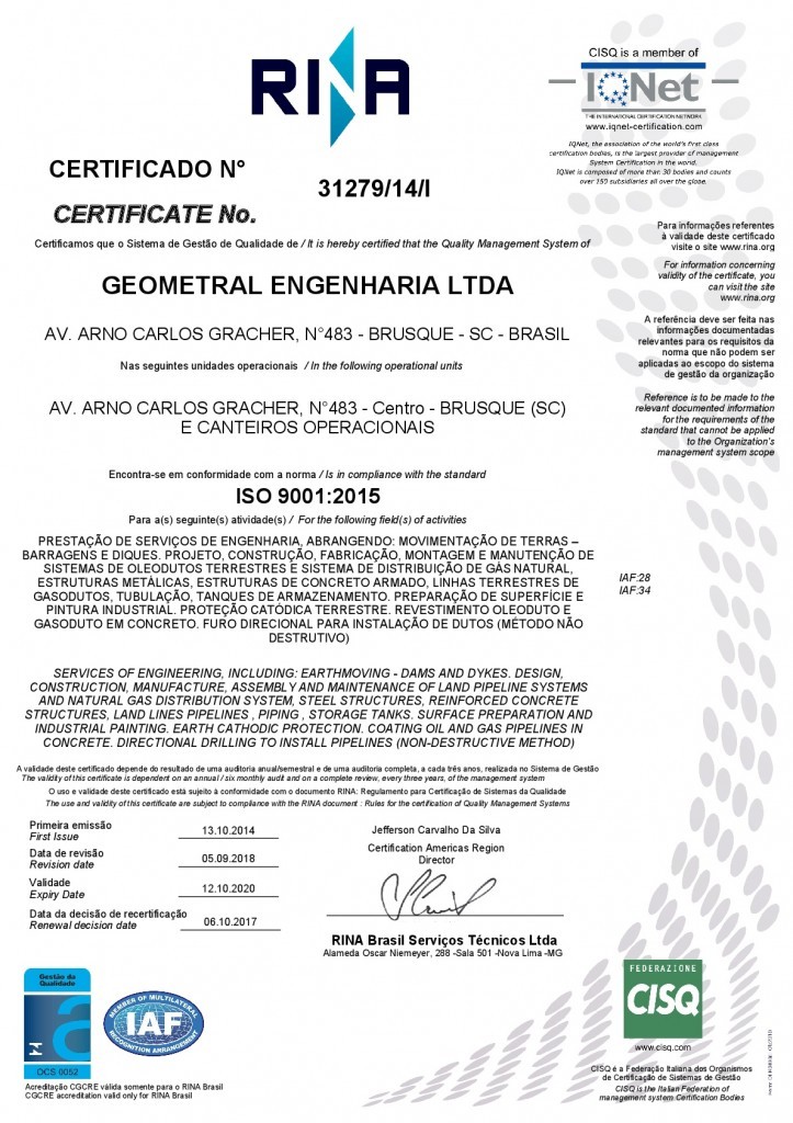 Certificação Iso 9001 2015 Geometral Engenharia